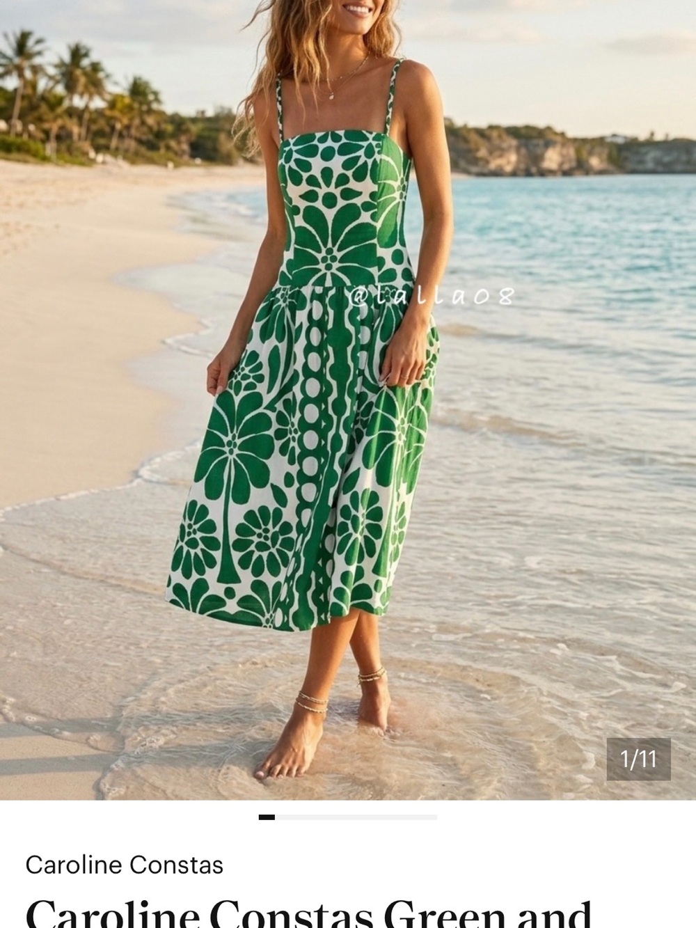 Caroline Constas Green and Cream Floral Midi Dress - Picture 3 of 14